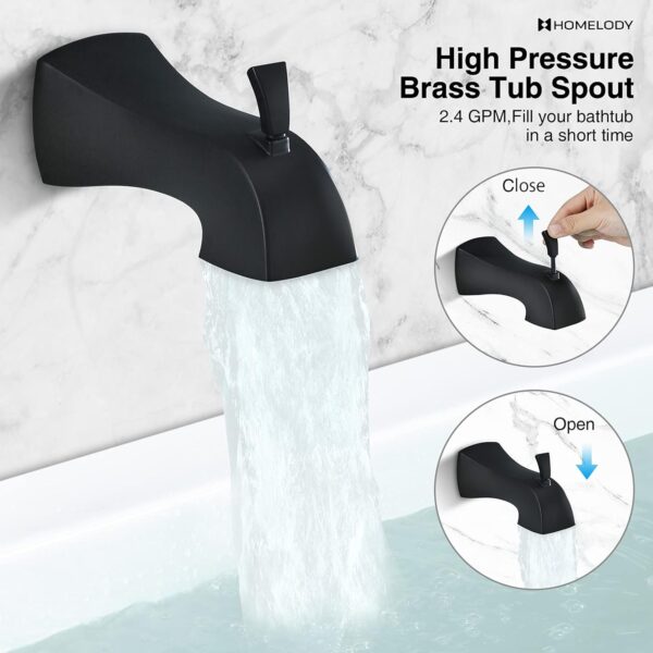 HOMELODY Tub Shower Faucet Set with 8 Inch Shower Head Tub Spout, Single Handle High Pressure Complete Bathtub Shower Faucet Set Valve Included Matte Black - Image 7