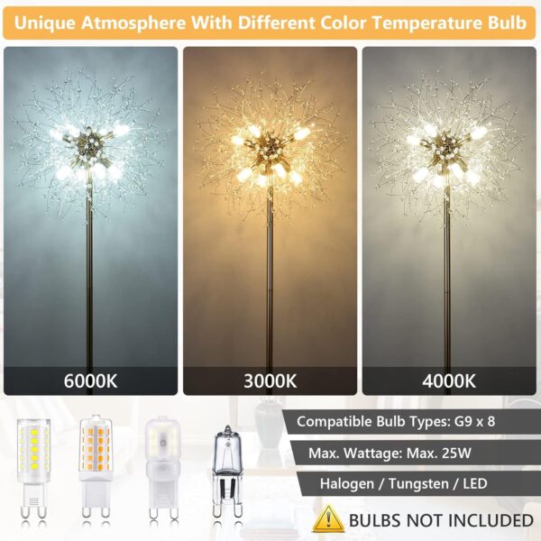 Rayofly Modern Floor Lamp, Golden Fireworks Crystal Floor Lamps for Living Room, 8-Lights Crystals Standing Lamps with Foot Switch, Glass Metal, Elegant Design Tall Lamp for Bedroom, Beside, G9, 175cm - Image 5