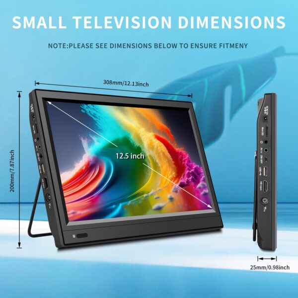 ZOSHING 12.5inch TV,Small tv with freeview Digital t2 Tuner-Headphone & HDMI & USB Ports and DC-12V in,for Mini Bedroom,Kitchen,Caravan - Image 4