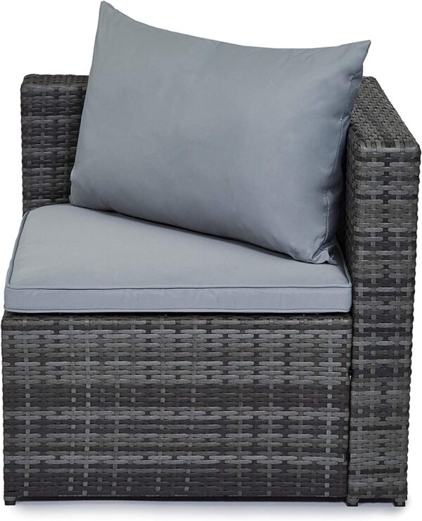 EVRE Malaga Grey Rattan Garden Outdoor Furniture Wicker Set 4 Seat Corner Sofa Couch Footstool Glass Top Table with Cushions for Patios Conservatories Gardens - Image 8