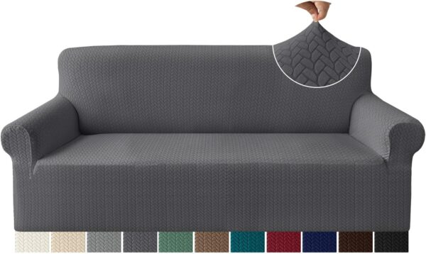 Granbest Premium Fashion Jacquard Sofa Covers 3 Seater, Anti-wrinkle Super Stretch Couch Cover, Non Slip Sofa Slipcover for Living Room (3 Seater, Grey) - Image 2