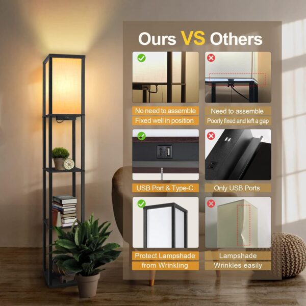 OUTON Floor Lamp Shelf with Remote Control, Dimmable & 4 Colour Temperature Adjustable, 1H Timer, LED Floor Lamp with 2 USB Ports, Floor Lamps with Lampshade for Living Room, Bedroom, Office(Black) - Image 4