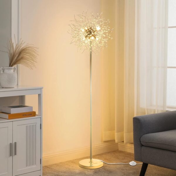 Rayofly Modern Floor Lamp, Golden Fireworks Crystal Floor Lamps for Living Room, 8-Lights Crystals Standing Lamps with Foot Switch, Glass Metal, Elegant Design Tall Lamp for Bedroom, Beside, G9, 175cm - Image 3