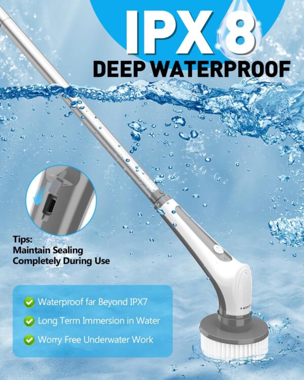 Homtronics Electric Spin Scrubber, [IPX8 Waterproof] Cordless Electric Cleaning Brush with 9 Replaceable Brush Heads, 120cm Adjustable Handle Power Scrubber for Bathroom, Floor, Kitchen, Car - Image 5