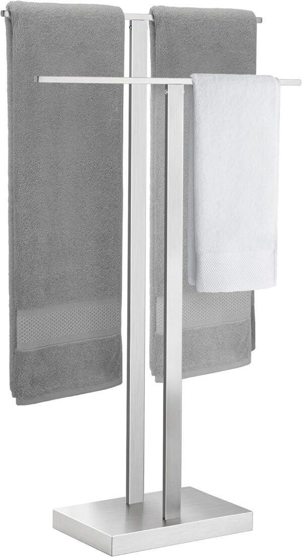 KES Free Standing Towel Rail Bathroom Towel Holder, Floor Standing Towel Rack with Weighted Base 2-Tier Towel Stand 18/8 Stainless Steel Brushed Finish, BTH231-2 - Image 2
