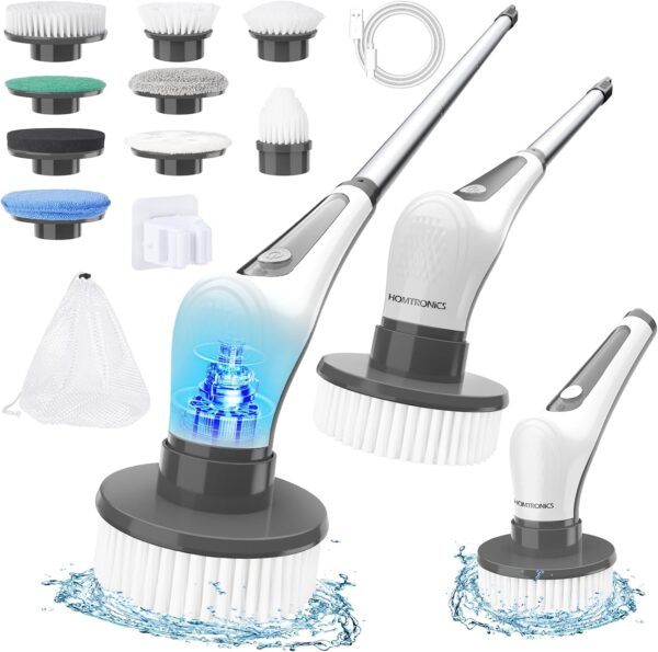 Homtronics Electric Spin Scrubber, [IPX8 Waterproof] Cordless Electric Cleaning Brush with 9 Replaceable Brush Heads, 120cm Adjustable Handle Power Scrubber for Bathroom, Floor, Kitchen, Car - Image 2