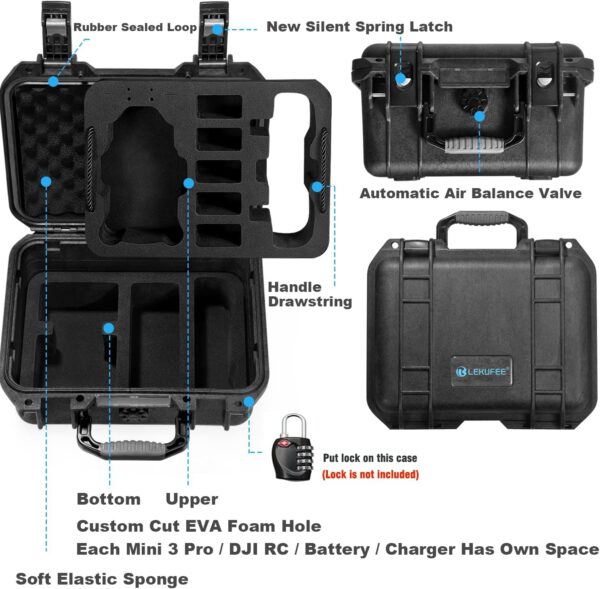 LEKUFEE Travel Hard Carrying Case for DJI Mini 3 Pro Drone and DJI RC or DJI RC N1 Remote Controller and DJI Mini 3 Drone Accessories (Case Only),Black - Image 4
