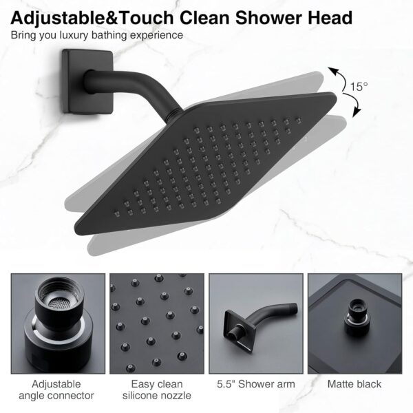 HOMELODY Tub Shower Faucet Set with 8 Inch Shower Head Tub Spout, Single Handle High Pressure Complete Bathtub Shower Faucet Set Valve Included Matte Black - Image 6