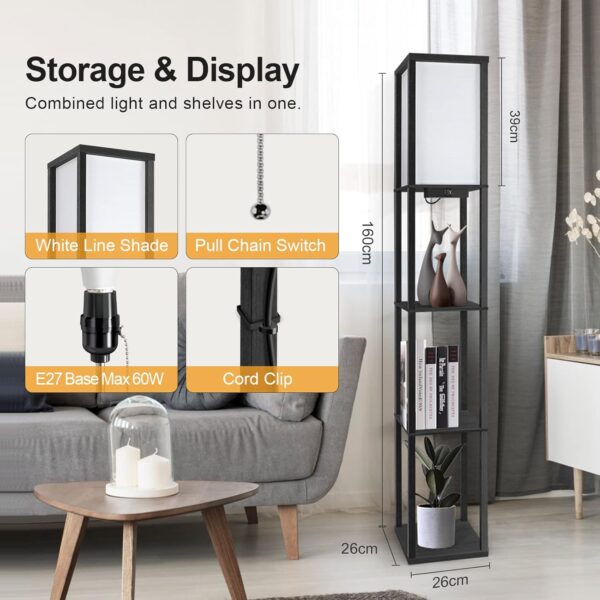 OUTON Floor Lamp Shelf with Remote Control, Dimmable & 4 Colour Temperature Adjustable, 1H Timer, LED Floor Lamp with 2 USB Ports, Floor Lamps with Lampshade for Living Room, Bedroom, Office(Black) - Image 7