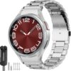 SUNDAREE Compatible with Strap Samsung Galaxy Watch 7 6 5 4 44MM 40MM/FE/Watch 6 4 Classic 47MM 46MM 43MM 42MM LTE/5 Pro 45MM,No Gap Silver Men Women Stainless Steel Metal Replacement Smartwatch Band - Image 2