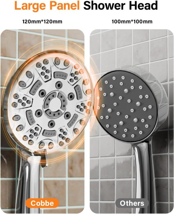 Cobbe Shower Head, High Pressure Shower Head with 8 Spray Modes, Universal Bathroom Water Saving Shower Heads, Large Powerful Flow Rain Showerhead for Low Water Pressure, Chrome - Image 8