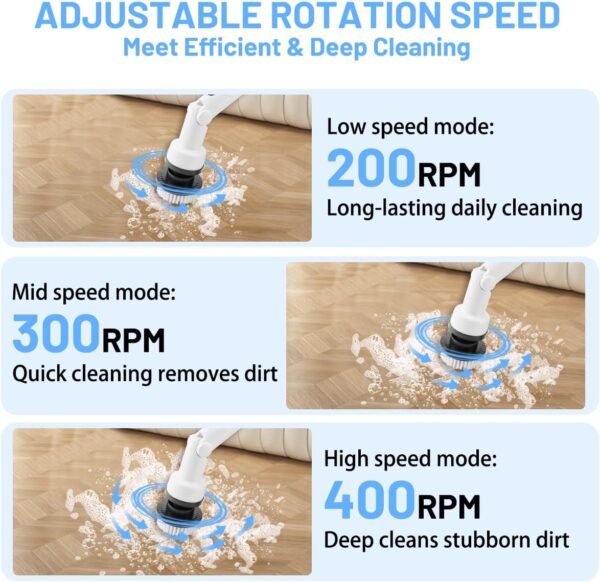 RHHGHY Electric Spin Scrubber Cleaning Brush Kit, with 180° Bathroom Shower Cleaning Brush, with Long Handle/9 Replaceable Brush Heads, Display, Power Scrubber Cordless, for Floor, Bathroom, Kitchen - Image 3