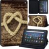 Wood Printed Case Compatible with All-New Amazon Kindle Fire HD 8 & 8 Plus Tablet (12th Gen/10th Gen, 2022/2020 Release) 8 Inch Thin Premium PU Leather Folio Case Cover (heart rope) - Image 2