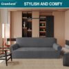 Granbest Premium Fashion Jacquard Sofa Covers 3 Seater, Anti-wrinkle Super Stretch Couch Cover, Non Slip Sofa Slipcover for Living Room (3 Seater, Grey) - Image 3