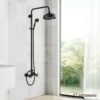 gotonovo Bathroom Exposed Shower Fixture Set 2 Functions 8 Inch Rainfall Shower Head Wall Mount 2 Double Knobs Cross Handle Mixer Shower System Combo Unit Brass Handheld Spray Matte Black - Image 9