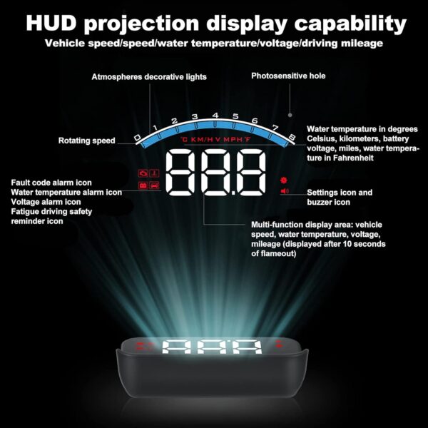 HUD Display for Car OBD, Digital Car Head Up Display Speedometer, with Overspeed Warning, Car Windshield Speed Head Up Projector - Image 4