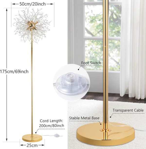 Rayofly Modern Floor Lamp, Golden Fireworks Crystal Floor Lamps for Living Room, 8-Lights Crystals Standing Lamps with Foot Switch, Glass Metal, Elegant Design Tall Lamp for Bedroom, Beside, G9, 175cm - Image 4