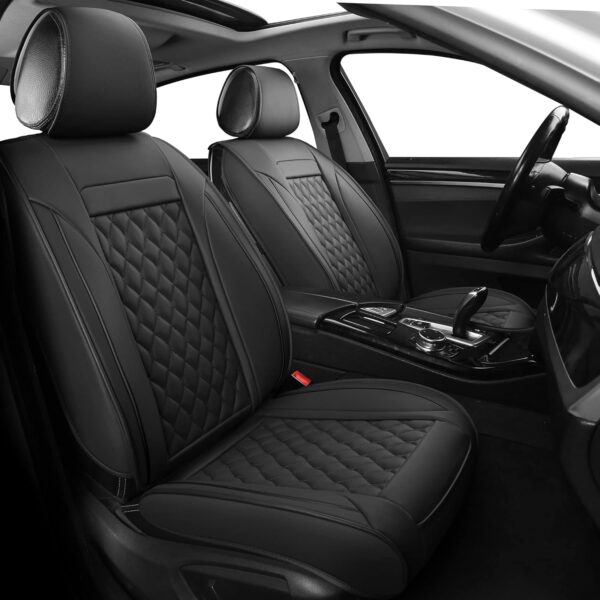 Car Seat Covers Full Set,Universal Fit For Most Cars,SUV,Sedans and Pick-up Trucks,Automotive Vehicle Faux Leather Cushion Covers for 5 Passenger Cars(Full Set,Black) - Image 2
