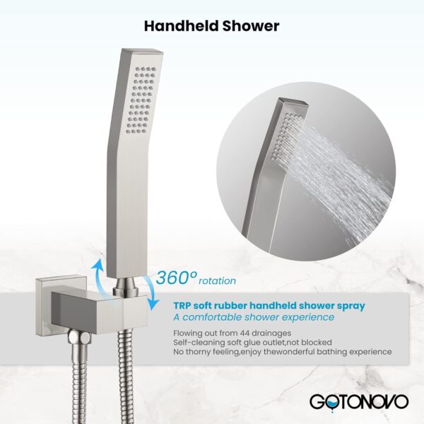 gotonovo Rain Shower Faucet System Set Rainfall Shower Head with Handheld Sprayer Waterfall Tub Spout Wall Mounted Mixer Combo Rough-in Valve and Trim Included 8 Inch Brushed Nickel - Image 5