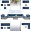 Shintenchi 7 Pieces Outdoor Patio Sectional Sofa Couch, Black Wicker Furniture Conversation Sets with Washable Cushions & Glass Coffee Table for Garden, Poolside, Backyard (Aegean Blue) - Image 8
