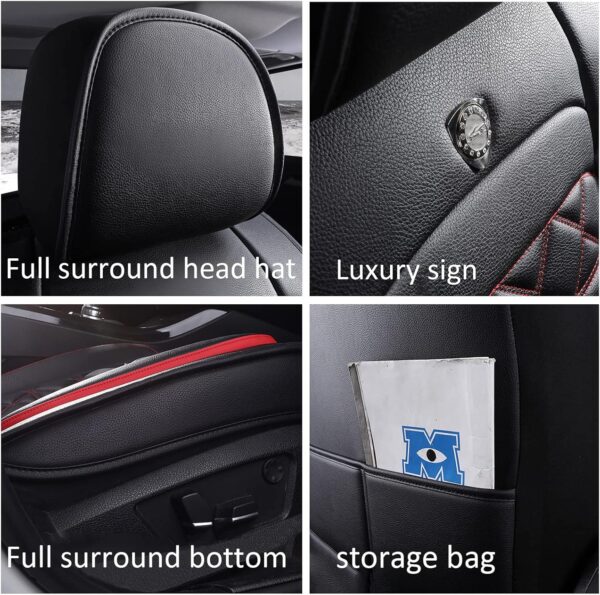 Congxy Universal Car Seat Covers waterproof leather Full Set, To Fit Most Cars, Side Airbag Compatible, Black Red Luxury - Image 5