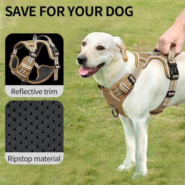 HEELE Dog Harness, Dog Harness for Small Medium Large Dogs No Pull Adjustable Padded Reflective Harness with Handle for Walking Training, Brown, L - Image 5