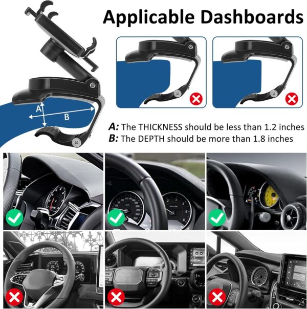 TOFURT 360 Degree Rotation Car Phone Holder Dashboard Mobile Phone Car Phone Mount for GPS and Smartphones from 4 to 7 Inches - Image 7
