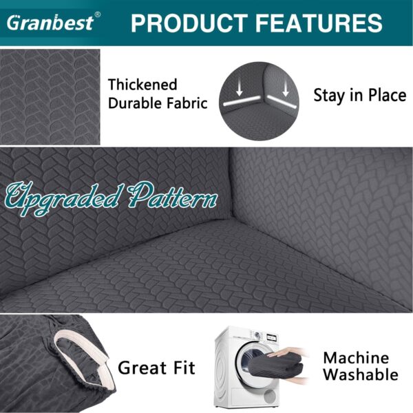 Granbest Premium Fashion Jacquard Sofa Covers 3 Seater, Anti-wrinkle Super Stretch Couch Cover, Non Slip Sofa Slipcover for Living Room (3 Seater, Grey) - Image 5