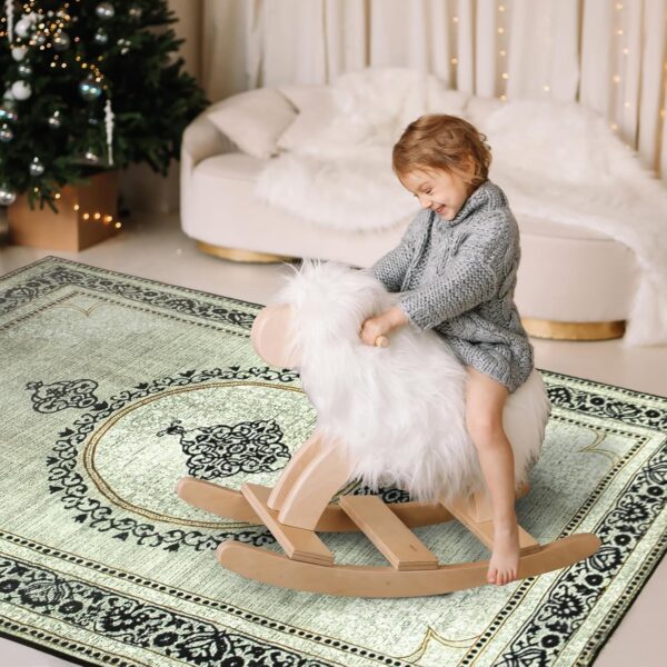 Tapis Design Boho Large Rugs for Living Room, Soft Low Pile Area Rugs for Bedroom Machine Washable Rug Carpet Anti Slip, Vintage Traditional Floral, Beige and Black Rug 160x230 cm - Image 8