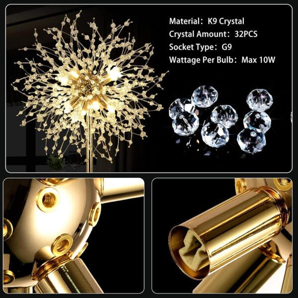 Rayofly Modern Floor Lamp, Golden Fireworks Crystal Floor Lamps for Living Room, 8-Lights Crystals Standing Lamps with Foot Switch, Glass Metal, Elegant Design Tall Lamp for Bedroom, Beside, G9, 175cm - Image 7