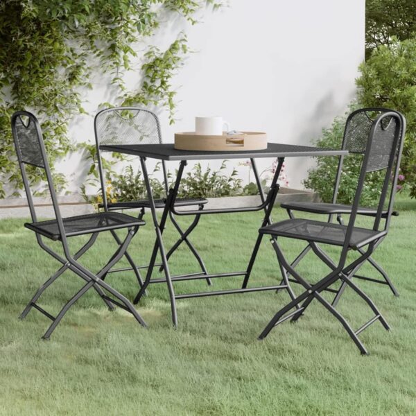 Tidyard 5 Piece Patio Dining Set Outdoor Bistro Set Garden Dinner Set Bistro Table and 4 Dining Chairs Set Indoor Outdoor Dining Furniture Set Expanded Metal Mesh Anthracite - Image 2