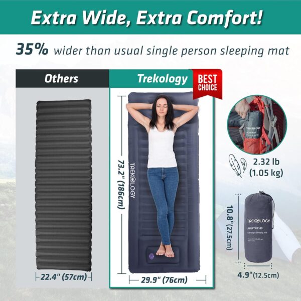 TREKOLOGY UL140 Inflatable Sleeping Pad with Built-in Foot Pump – Lightweight Camping Mat, Self-Inflating Sleeping Mattress for Hiking, Backpacking & Travel - Image 4