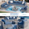 Shintenchi 7 Pieces Outdoor Patio Sectional Sofa Couch, Black Wicker Furniture Conversation Sets with Washable Cushions & Glass Coffee Table for Garden, Poolside, Backyard (Aegean Blue) - Image 3