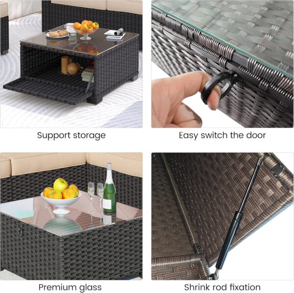IDEALHOUSE Outdoor Daybed with Canopy,6 Pieces Patio Furniture Sets Adjustable Backrest PE Gradient Wicker Sectional Furniture Set with Tempered Glass Side Table - Image 5