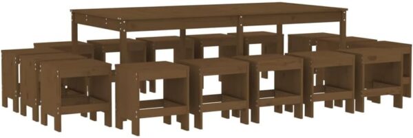 CFODOJ Outdoor Outdoor Furniture Sets-home-17 Piece Garden Dining Set Brown Solid Wood Pine - Image 3