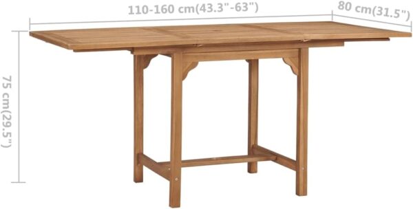vidaXL Extendable Garden Table in Solid Teak Wood – 110-160x80x75 cm – Durable Weather-Resistant Outdoor Dining Furniture with Umbrella Hole - Image 3
