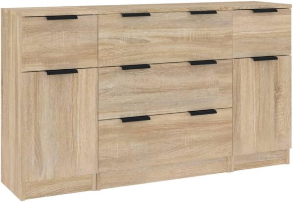 vidaXL Sideboard Set 3 Piece Living Room Storage Cabinet Cupboard Home Organiser Console Telephone Cabinet Sideboard Sonoma Oak Engineered Wood - Image 2