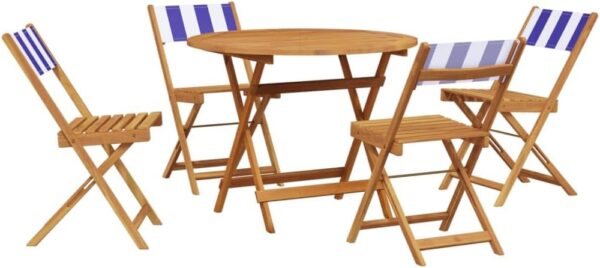 Home-Outdoor Home-Outdoor Furniture Sets,5 Piece Garden Dining Set Blue and White Fabric and Solid Wood - Image 3
