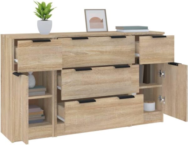 vidaXL Sideboard Set 3 Piece Living Room Storage Cabinet Cupboard Home Organiser Console Telephone Cabinet Sideboard Sonoma Oak Engineered Wood - Image 6