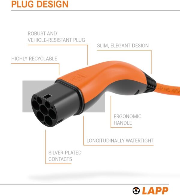LAPP Mobility EV Charger Type 2 7,4 kW / 32 A / 1-phase/Charging Cable for Electric Car Charger, Smooth Surface / 7 Metres/Mode 3 / orange - Image 8