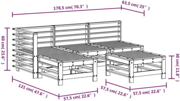 Tidyard 5 Piece Wooden Garden Sofas Set Pallet Furnitures Set Patio Corner Sofa with Backrest Wooden Lounge Sofa Set White Solid Wood Pine Outdoor Furniture Type2 - Image 8