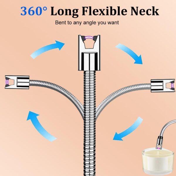 Electric Lighter - Windproof Electric Candle Lighter, Rechargeable USB Lighter with 360° Long Flexible Neck, Flameless Electric Arc Lighter with LED Battery Display for Barbecue, Camping - Blue - Image 5