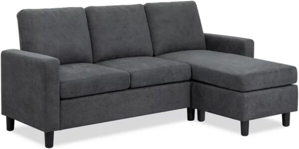 Linen Fabric Convertible L-Shaped Sectional Sofa(Dark Gray) HGCHH - Image 2