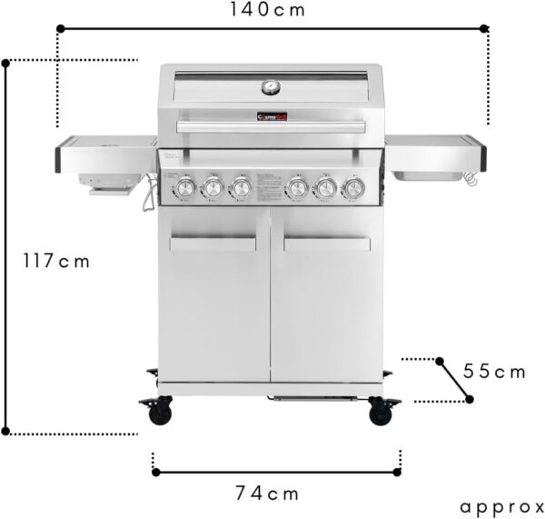 CosmoGrill Platinum Stainless Steel 6 Gas Burner 4+2 Barbecue Grill with Infrared Searer & Back Burner, Built-in Temperature Gauge for Home Garden Party Outdoor BBQ Cooking - Image 7