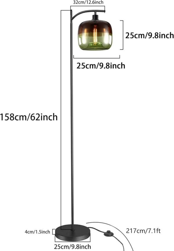 Duotone Glass Floor Lamp, Industrial LED Floor Lamps with 3Color Bulb, Farmhouse Standing Lamp Modern Tall Pole Lighting for Living Room, Bedroom, Office, Study Room (Green) - Image 3