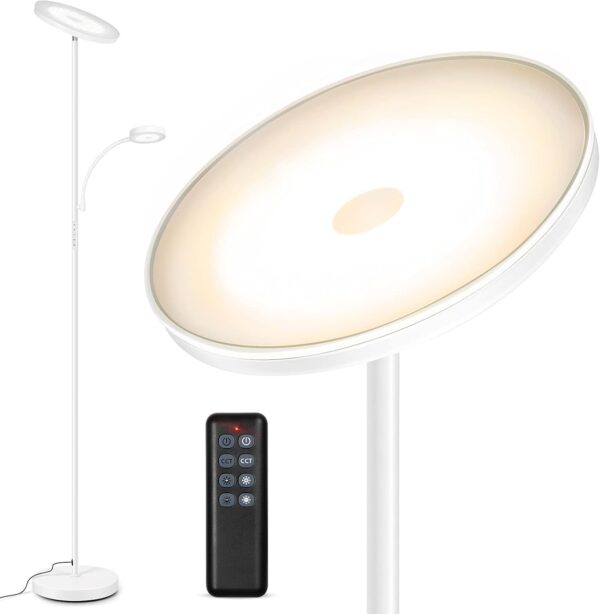OUTON LED Floor Lamp with Reading Lamp, Mother/Father Parent & Child Uplighter and Spotlight Design Floor Lamp, Dimmable Standing Lamp, Remote & Touch Control for Living Room Bedroom Office, White - Image 2