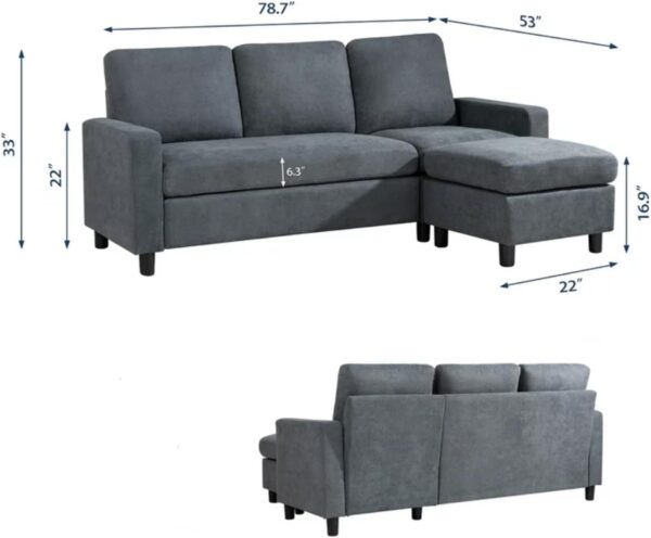 Linen Fabric Convertible L-Shaped Sectional Sofa(Dark Gray) HGCHH - Image 4