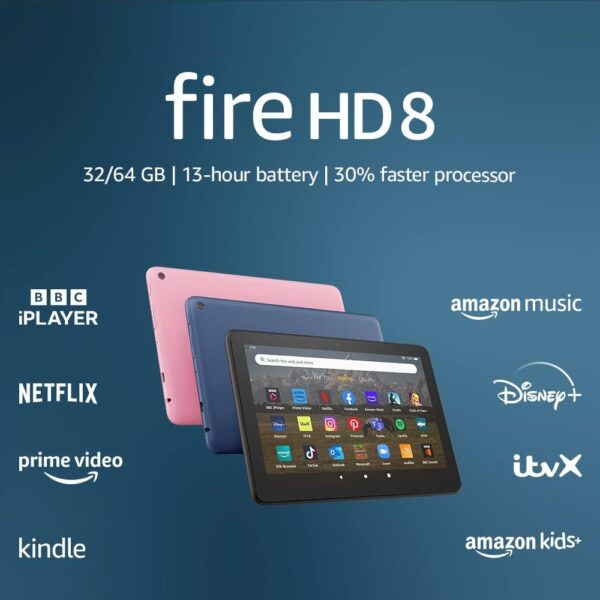 Amazon Fire HD 8 tablet | 8-inch HD display, 32 GB, 30% faster processor, designed for portable entertainment, 2022 release, with ads, Black - Image 2