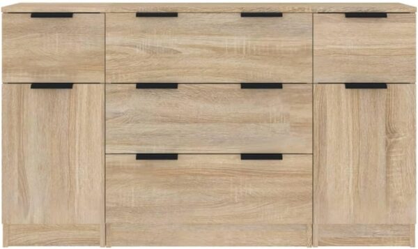 vidaXL Sideboard Set 3 Piece Living Room Storage Cabinet Cupboard Home Organiser Console Telephone Cabinet Sideboard Sonoma Oak Engineered Wood - Image 7