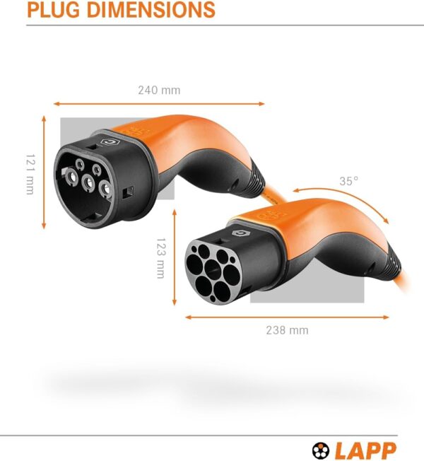 LAPP Mobility EV Charger Type 2 7,4 kW / 32 A / 1-phase/Charging Cable for Electric Car Charger, Smooth Surface / 7 Metres/Mode 3 / orange - Image 7